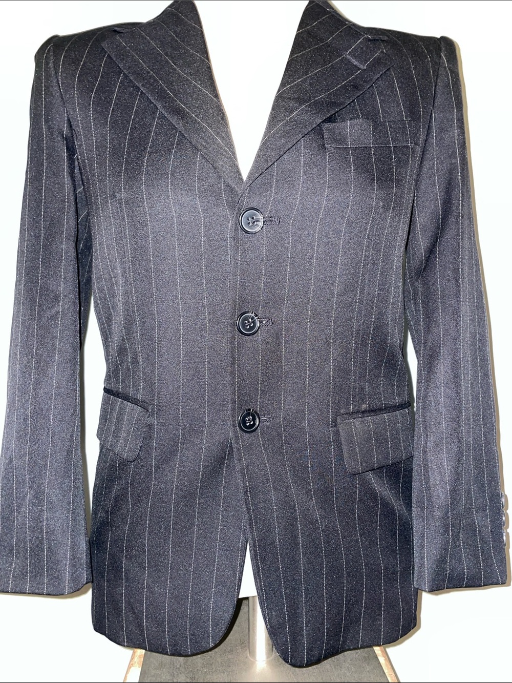 Stanley Blacker Women’s Black Pinstripe Blazer 3 Button Tailored Career Jacket